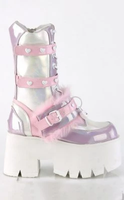 Demonia Shoes ASHES-120 Baby Pink & Lavender Holo Platform Boots