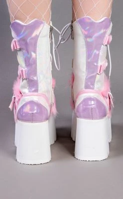 Demonia Shoes ASHES-120 Baby Pink & Lavender Holo Platform Boots