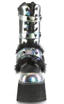 Demonia ASHES-120 Black & Green Multi Oil Slick Platform Boots