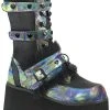 Demonia ASHES-120 Black & Green Multi Oil Slick Platform Boots