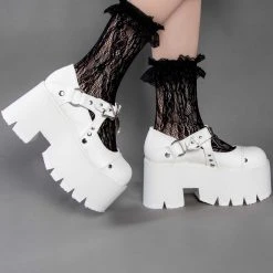 Demonia ASHES-33 White Platform Mary Janes (Au Stock) Shoes