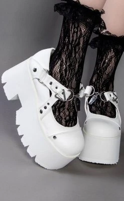 Demonia Shoes ASHES-33 White Platform Mary Janes