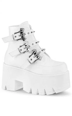 Demonia ASHES-55 White Vegan Leather Bat Buckle Platform Ankle Boots Shoes 11 Demonia ASHES-55 White Vegan Leather Bat Buckle Platform Ankle Boots Shoes