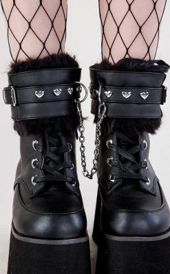 Demonia ASHES-57 Black Vegan Leather Cuff Platform Ankle Boots