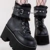 Demonia ASHES-57 Black Vegan Leather Cuff Platform Ankle Boots