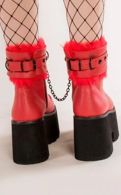 Demonia ASHES-57 Red Vegan Leather Cuff Platform Ankle Boots Shoes