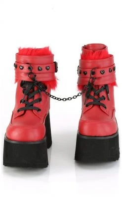 Demonia ASHES-57 Red Vegan Leather Cuff Platform Ankle Boots Shoes