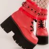 Demonia ASHES-57 Red Vegan Leather Cuff Platform Ankle Boots Shoes