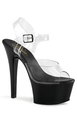 Pleaser Pole Shoes ASPIRE-608 Clr/Blk Heels