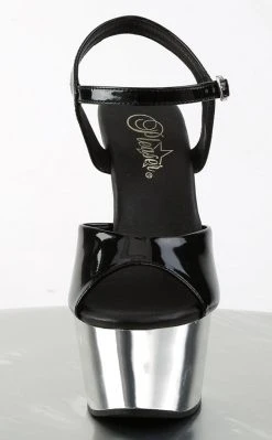 Pleaser ASPIRE-609 Blk Pat/Slv Chrome Heels Pole Shoes