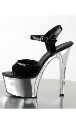 Pleaser ASPIRE-609 Blk Pat/Slv Chrome Heels Pole Shoes