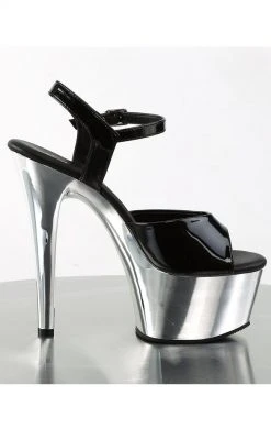 Pleaser ASPIRE-609 Blk Pat/Slv Chrome Heels Pole Shoes