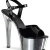 Pleaser ASPIRE-609 Blk Pat/Slv Chrome Heels Pole Shoes