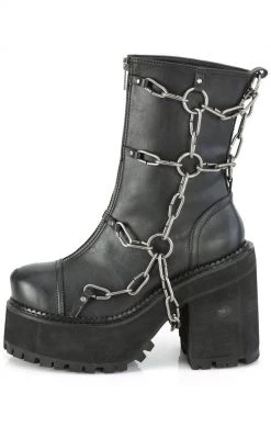 Demonia ASSAULT-66 Black Vegan Chain Boots