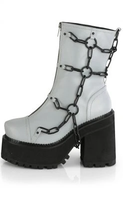 Demonia ASSAULT-66 Grey Reflective Chain Boots Shoes
