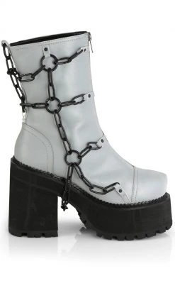 Demonia ASSAULT-66 Grey Reflective Chain Boots Shoes