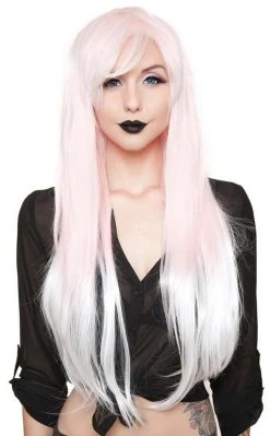 Rockstar Wigs Alexa Ombre Pink To White Fade Long Wig