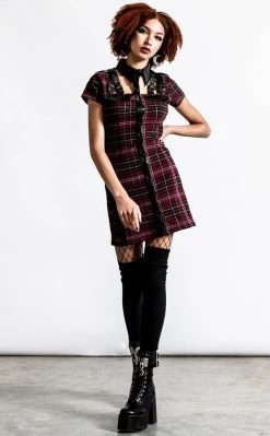 Killstar Clothing All Attitude Cut Out Dress | Blood Tartan