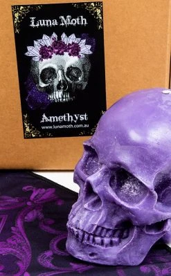 Luna Moth Anatomical Skull Candle | Amethyst 9 Luna Moth Anatomical Skull Candle | Amethyst