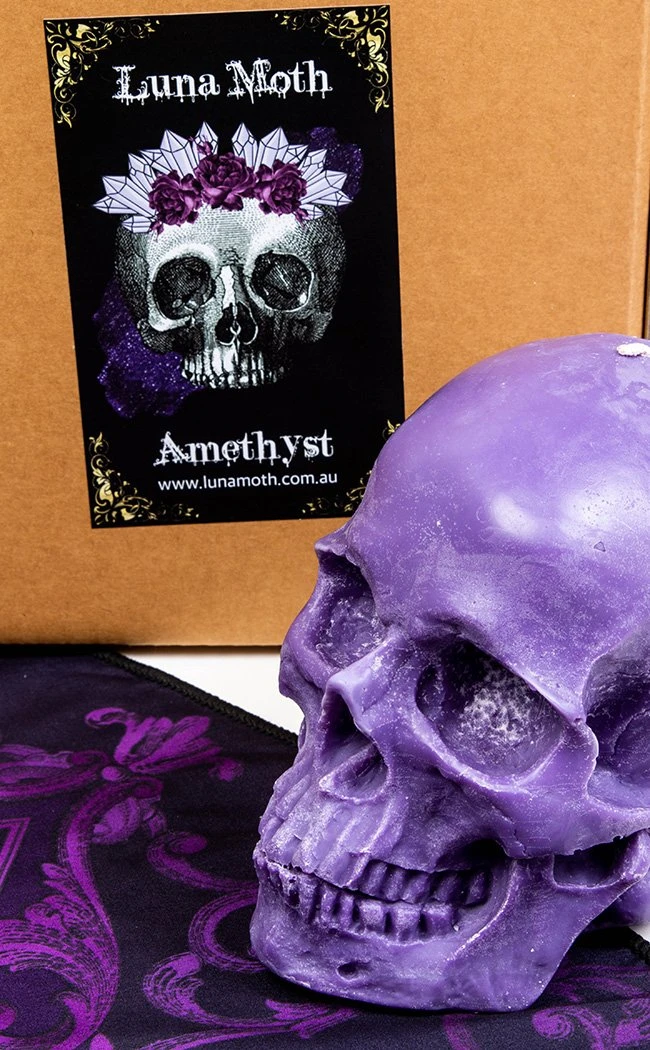 Luna Moth Anatomical Skull Candle | Amethyst 5 Luna Moth Anatomical Skull Candle | Amethyst