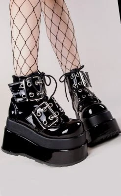 Demonia Shoes BEAR-104 Black Patent Platform Boots