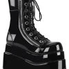Demonia BEAR-265 Black Patent Platform Boots Shoes