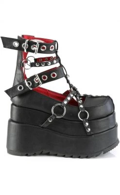 Demonia BEAR-28 Black Platform Cage Booties Shoes