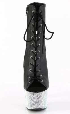 Pleaser Pole Shoes BEJEWELED-1016-7 Black Matte/Silver Rhinestone Boots