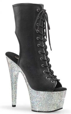 Pleaser Pole Shoes BEJEWELED-1016-7 Black Matte/Silver Rhinestone Boots