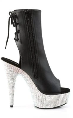 Pleaser BEJEWELED-1018DM-6 Black Faux Leather Ankle Boots Pole Shoes