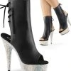 Pleaser BEJEWELED-1018DM-6 Black Faux Leather Ankle Boots Pole Shoes