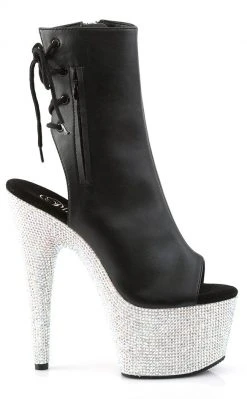 Pleaser BEJEWELED-1018DM-7 Black Faux Leather Ankle Boots