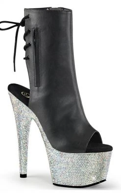 Pleaser BEJEWELED-1018DM-7 Black Faux Leather Ankle Boots