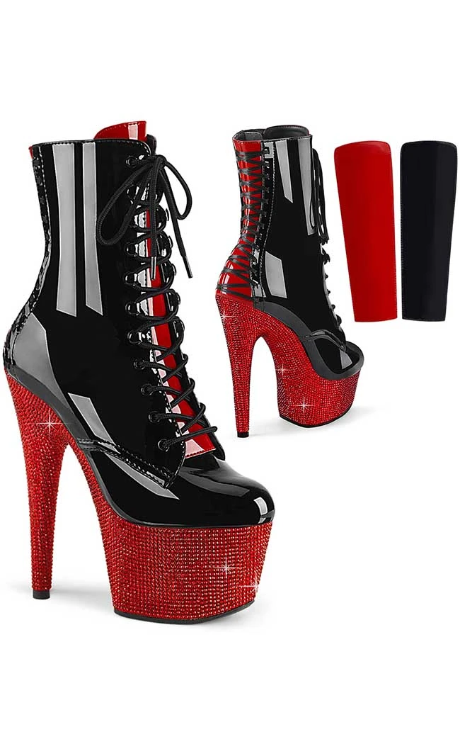Pleaser Pole Shoes BEJEWELED-1020FH-7 Black & Red Holo/Red Rhinestone Boots 3 Pleaser Pole Shoes BEJEWELED-1020FH-7 Black & Red Holo/Red Rhinestone Boots