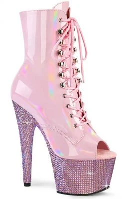 Pleaser BEJEWELED-1021-7 Baby Pink Holo Patent Rhinestone Boots Pole Shoes