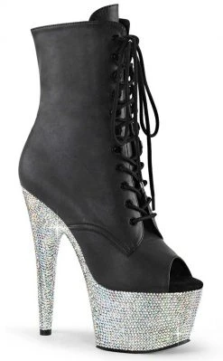 Pleaser BEJEWELED-1021-7 Black Matte/Silver Rhinestone Boots Pole Shoes