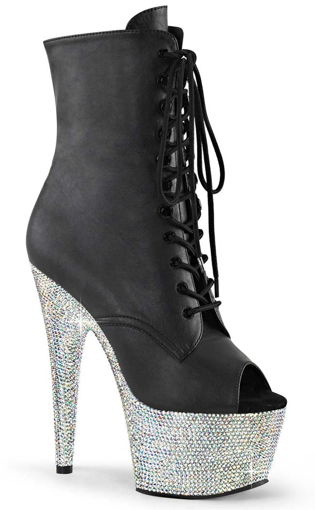 Pleaser BEJEWELED-1021-7 Black Matte/Silver Rhinestone Boots Pole Shoes 3 Pleaser BEJEWELED-1021-7 Black Matte/Silver Rhinestone Boots Pole Shoes
