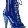 Pleaser Pole Shoes BEJEWELED-1021-7 Blue Holo Patent Rhinestone Boots