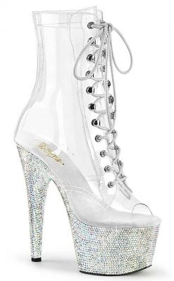 Pleaser BEJEWELED-1021-7 Clear Holo/Silver Rhinestone Boots Pole Shoes
