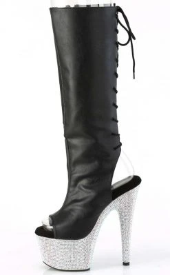 Pleaser BEJEWELED-2018-7 Black Matte/Silver Rhinestone Knee Boots Pole Shoes 9 Pleaser BEJEWELED-2018-7 Black Matte/Silver Rhinestone Knee Boots Pole Shoes