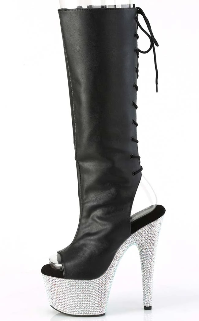 Pleaser BEJEWELED-2018-7 Black Matte/Silver Rhinestone Knee Boots Pole Shoes 5 Pleaser BEJEWELED-2018-7 Black Matte/Silver Rhinestone Knee Boots Pole Shoes