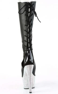 Pleaser BEJEWELED-2018-7 Black Matte/Silver Rhinestone Knee Boots Pole Shoes 10 Pleaser BEJEWELED-2018-7 Black Matte/Silver Rhinestone Knee Boots Pole Shoes