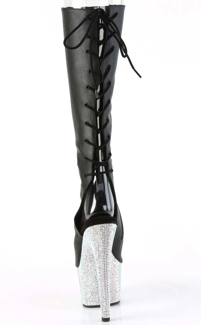 Pleaser BEJEWELED-2018-7 Black Matte/Silver Rhinestone Knee Boots Pole Shoes 6 Pleaser BEJEWELED-2018-7 Black Matte/Silver Rhinestone Knee Boots Pole Shoes
