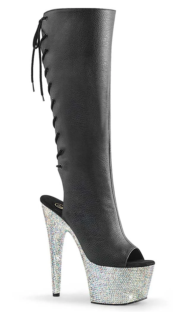 Pleaser BEJEWELED-2018-7 Black Matte/Silver Rhinestone Knee Boots Pole Shoes 3 Pleaser BEJEWELED-2018-7 Black Matte/Silver Rhinestone Knee Boots Pole Shoes