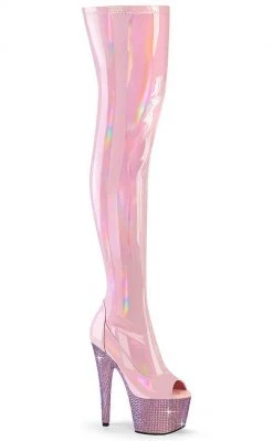 Pleaser Pole Shoes BEJEWELED-3011-7 Baby Pink Thigh-High Rhinestone Boots