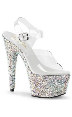 Pleaser BEJEWELED-708MS Clr/Slv Multi RS Heels Pole Shoes