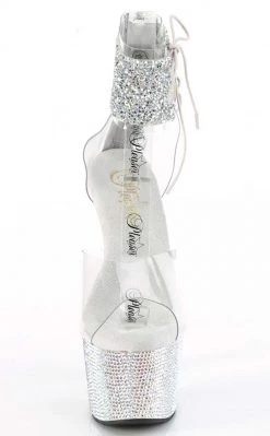Pleaser BEJEWELED-724RS-02 Clear/Silver Rhinestone Cuff Heels