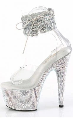 Pleaser BEJEWELED-724RS-02 Clear/Silver Rhinestone Cuff Heels