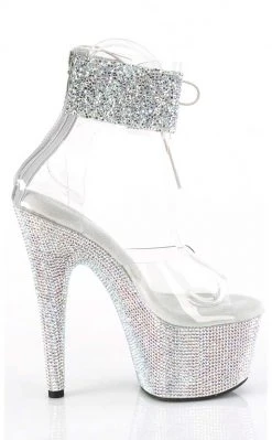 Pleaser BEJEWELED-724RS-02 Clear/Silver Rhinestone Cuff Heels