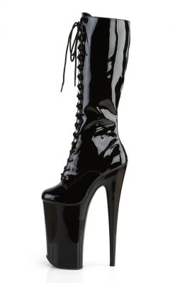 Pleaser BEYOND-2020 Black Patent Knee High Boots Pole Shoes